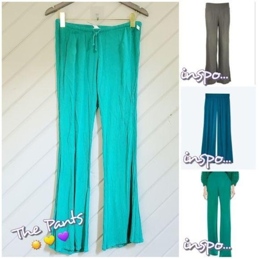 Simply Ruby Crepe Textured Palazzo Pants Green